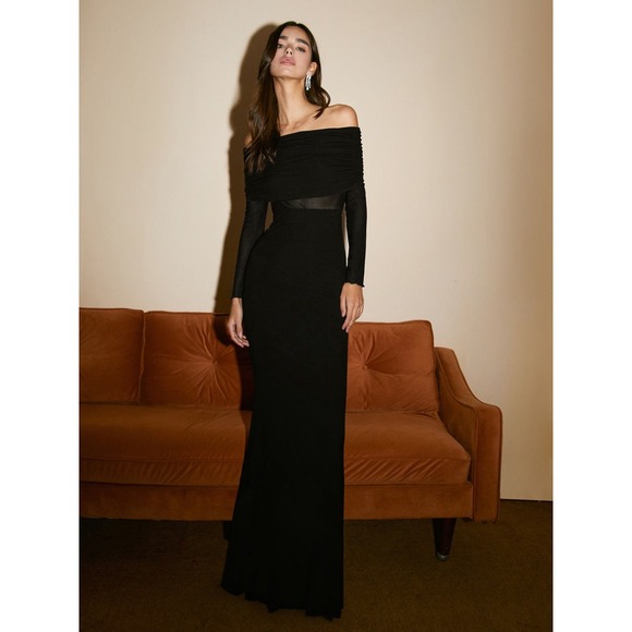 Commense Dresses & Skirts - Commense Semi-Sheer Off-Shoulder Mesh Black Maxi  Long Sleeve size XS‎
